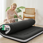 Japanese Floor Mattress, 4" Japanese Futon Mattress, Foldable & Portable Shiki Futon (shikibuton), Roll Up Thicken Sleeping Tatami Mat Sleeping Pad for Camping (Black, 39 x 80)