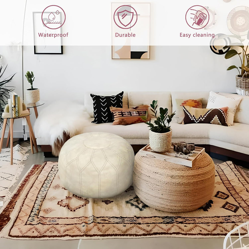 Thgonwid Unstuffed Moroccan Faux Leather Pouf Ottoman Cover with Storage - Bo...