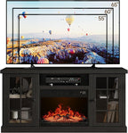 ONBRILL 59 Inch Fireplace TV Stand, Entertainment Center with 23 Inch Electric Fireplace, TV Table for TVs up to 65 Inches, Media Console Cabinet with Storage and Glass Doors for Living Room, Black