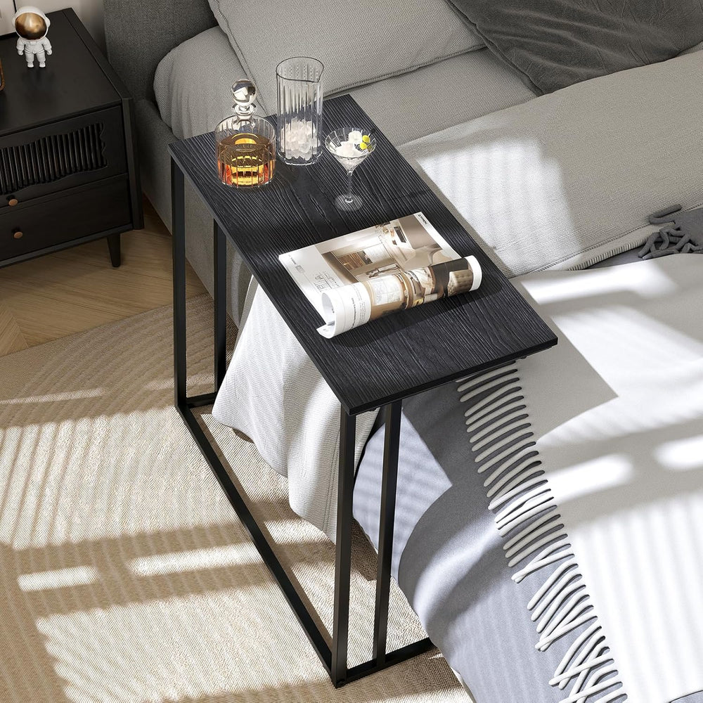 C-Shaped Side Table, Modern End Table with Metal Frame, Space Saving Design f...