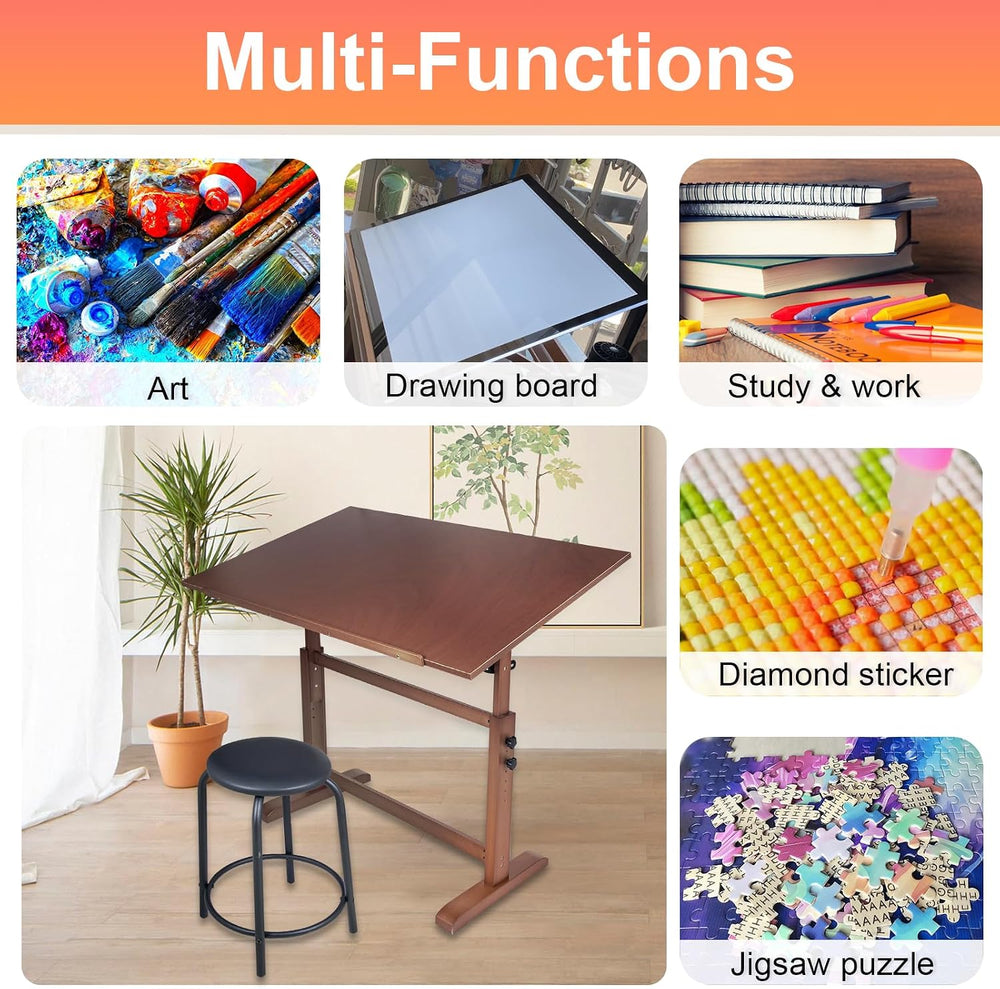Falling in Art 30" x 42" Wooden Drafting Table and Stool Set, Walnu...