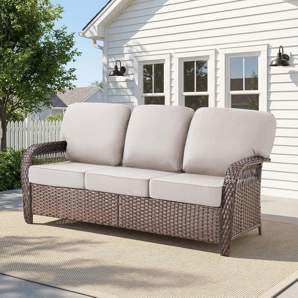 Belord Luxury Outdoor High Back Couch, All-Weather Wicker 3-Seater Sofa, Wick...