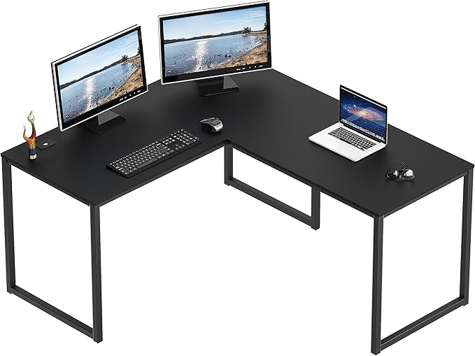 SHW Mission 55 x 60 Inches L-Shape Home Office Computer Desk, Black