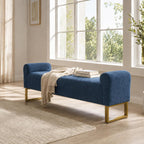 65.75" Storage Ottoman Bench, End of Bed Bench for Bedroom | Hidden Storage, Gold Metal Legs, Chenille Upholstered Seat And Modern Design For Living Room, Entryway Or Window Seating
