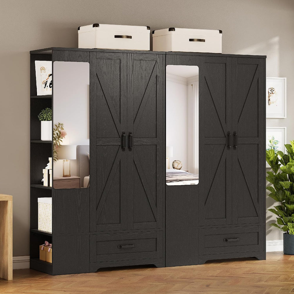 LIKIMIO Armoire Wardrobe Closet 70 Inches, Large Storage with Mirror, 2 Doors...