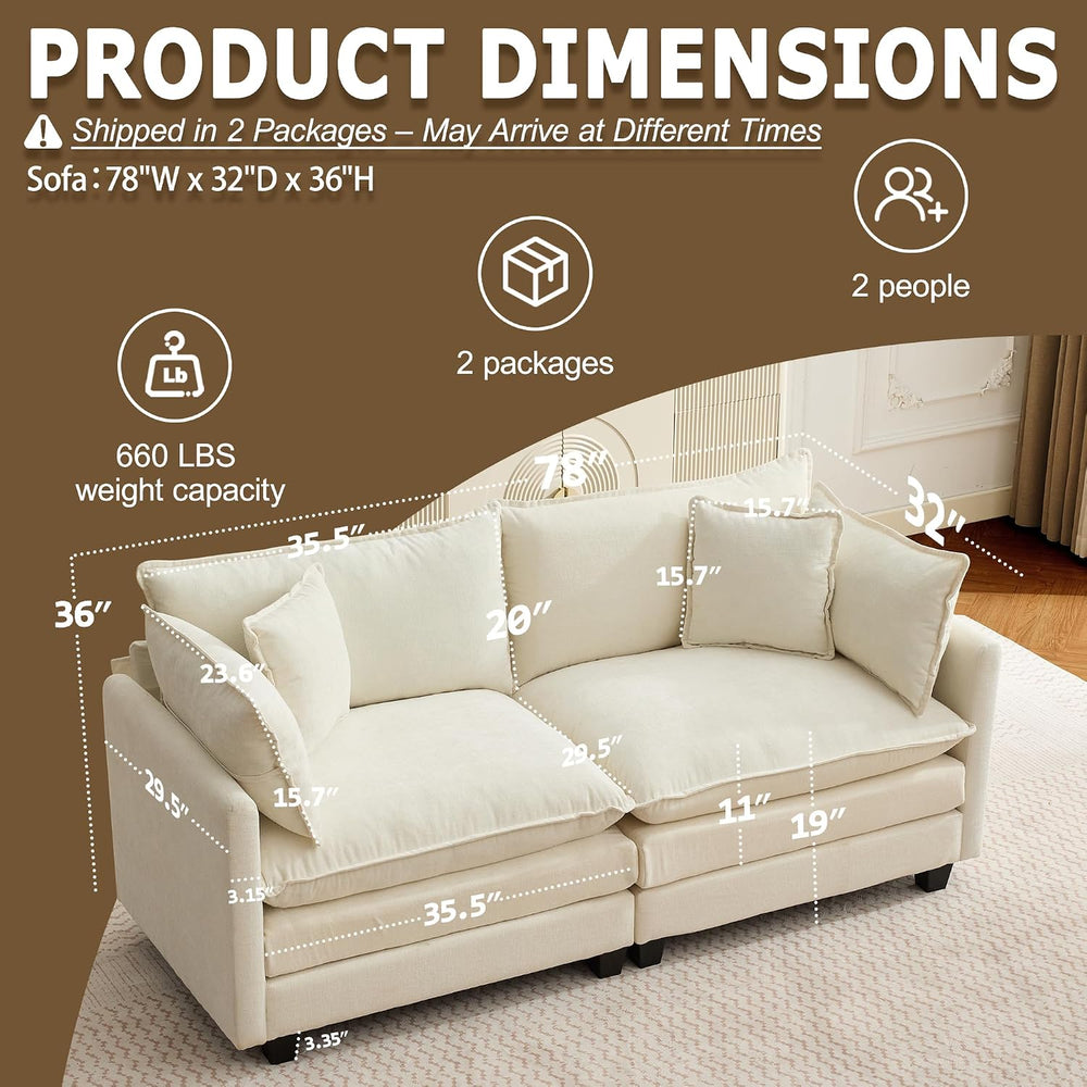 78" Modular Sectional Sofa, Cloud Loveseat Couch for Living Room