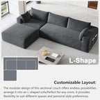 108" Cloud Couch Modular Sectional Sofa for Living Room,L Shaped Boneless Couch with Deep Seat Chaise,No Assembly Required Foam Sleeper Sofa for Apartments,Plush Corduroy Fabric, Dark Gray