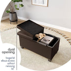 STORAGEBUD Storage Ottoman Bench with Bins, 30-in Storage Bench for Bedroom End of Bed, Folding Foot Rest Ottoman for Living Room Max 660lbs, Faux Leather Ottomans, Brown