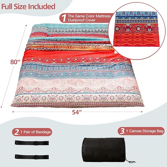 MAXYOYO Japanese Floor Mattress Futon Mattress, 4" Thicken Tatami Mat Sleeping Pad Foldable Roll Up Mat Boys Girls Dormitory Pad Kids Floor Lounger Pillow Bed, Charcoal Grey, Queen Size