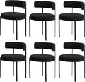 Boucle Dining Chairs Set of 6, Black Dining Chairs with Upholstered Seat and Round Back, Mid-Century Modern Kitchen Chairs for Dining Room, Restaurant