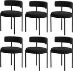 Boucle Dining Chairs Set of 6, Black Dining Chairs with Upholstered Seat and Round Back, Mid-Century Modern Kitchen Chairs for Dining Room, Restaurant
