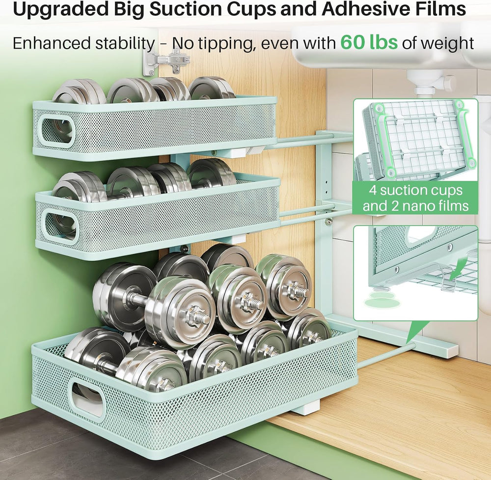 Under Sink Organizer, 2-Pack 3-Tier Height Adjustable Thickened Metal Pull ou...