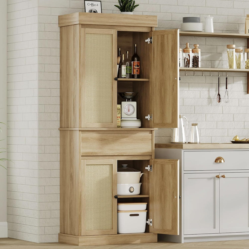 GarveeHome Kitchen Pantry Cabinet, Tall Storage Cabinet with Rattan Doors and...