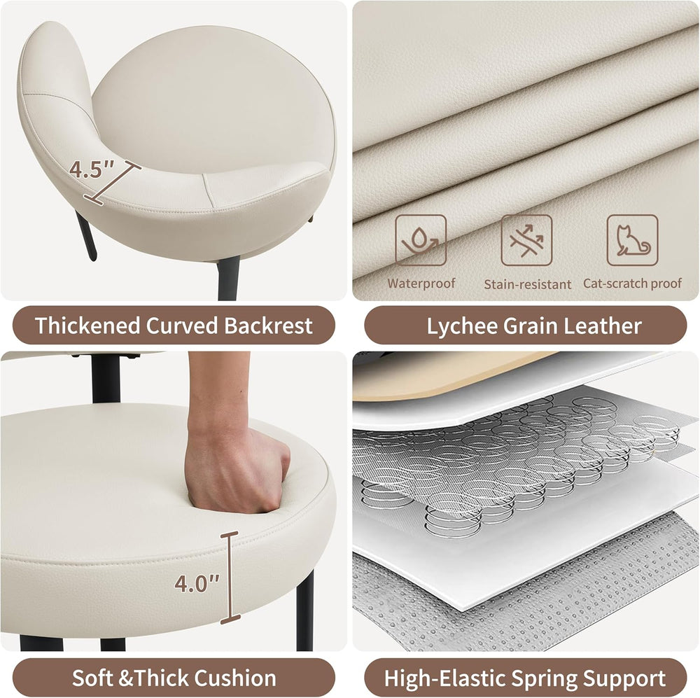 Beige Dining Chairs Set of 2 Leather Dining Chairs with Metal Legs, Spring Su...