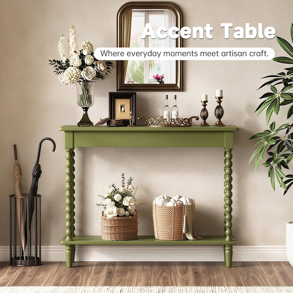 Hallway Table, 45'' Vintage Entryway Table with Open Shelf, Green | 1...