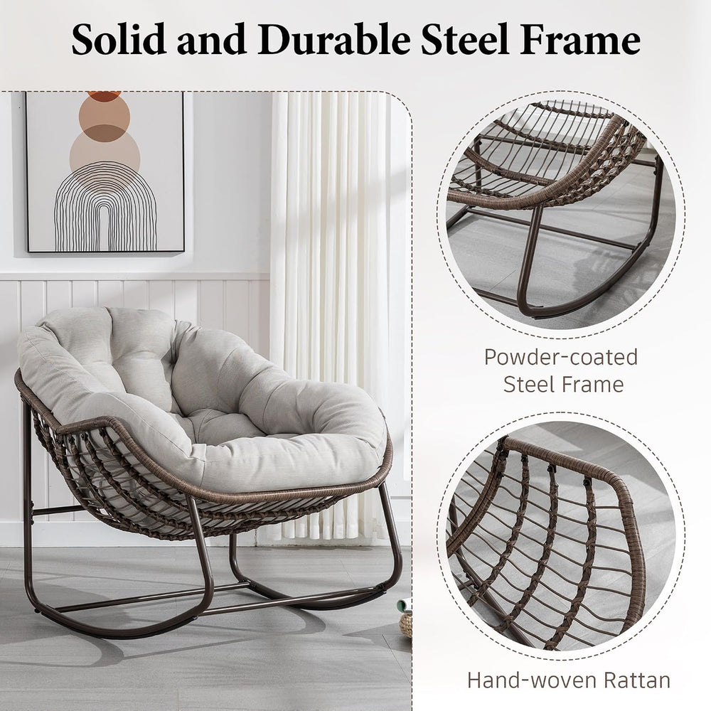 Large Indoor Outdoor Rocking Chair, Oversized Rocking Papasan Chair with Thic...