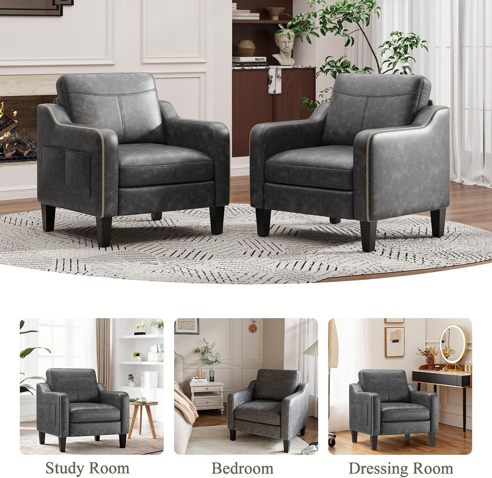 MALOL PU Leather Modern Accent Chair Set of 2, Black