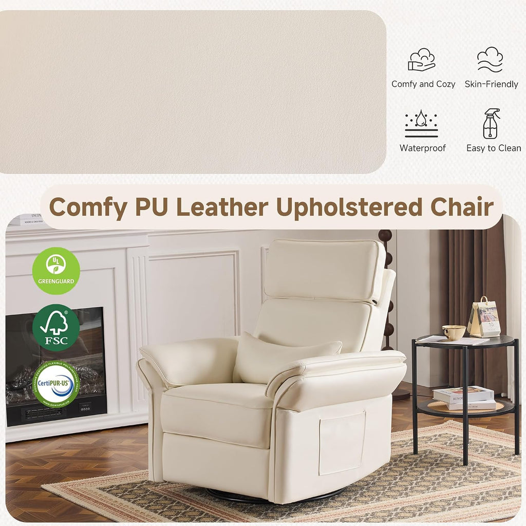 Power Recliner Rocking Chair with Adjustable Arm and Headrest,Beige Leather | Adjustable arms and headrest, storage bags, FSC certified fabric, nursing chair glider for nursery