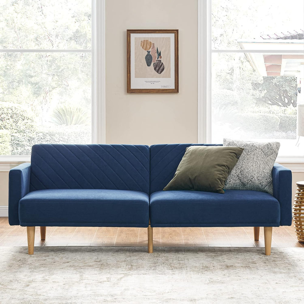 mopio 76.4" Futon Sofa Bed Chevron Styled, Sleeper Couch (Classic Blue V...