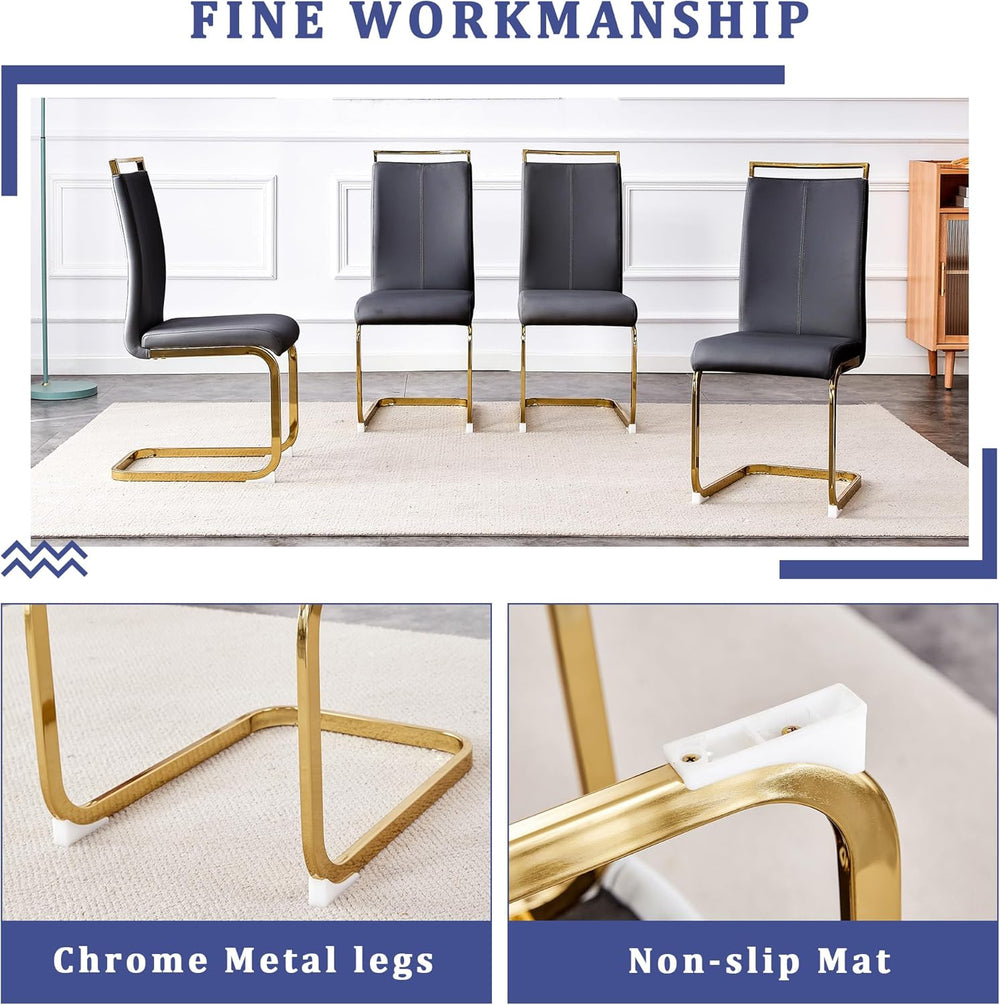 YUNDREAM Modern Marble Dining Table Set for 8,Black Gold 71'' Dining ...