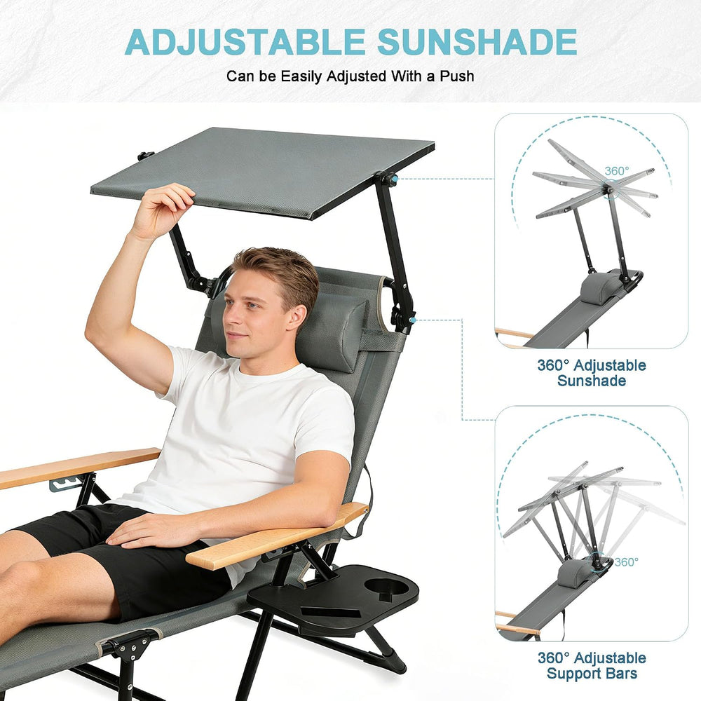 Outdoor Chaise Lounge Chair with 4-Position Adjustable Backrest,Patio Folding...