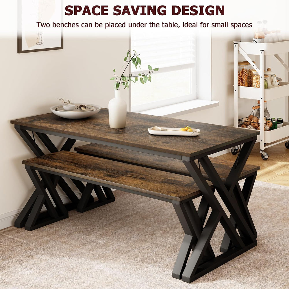 GarveeHome Kitchen Table with 2 Benches, Dining Table Set for 4, Saving Space...