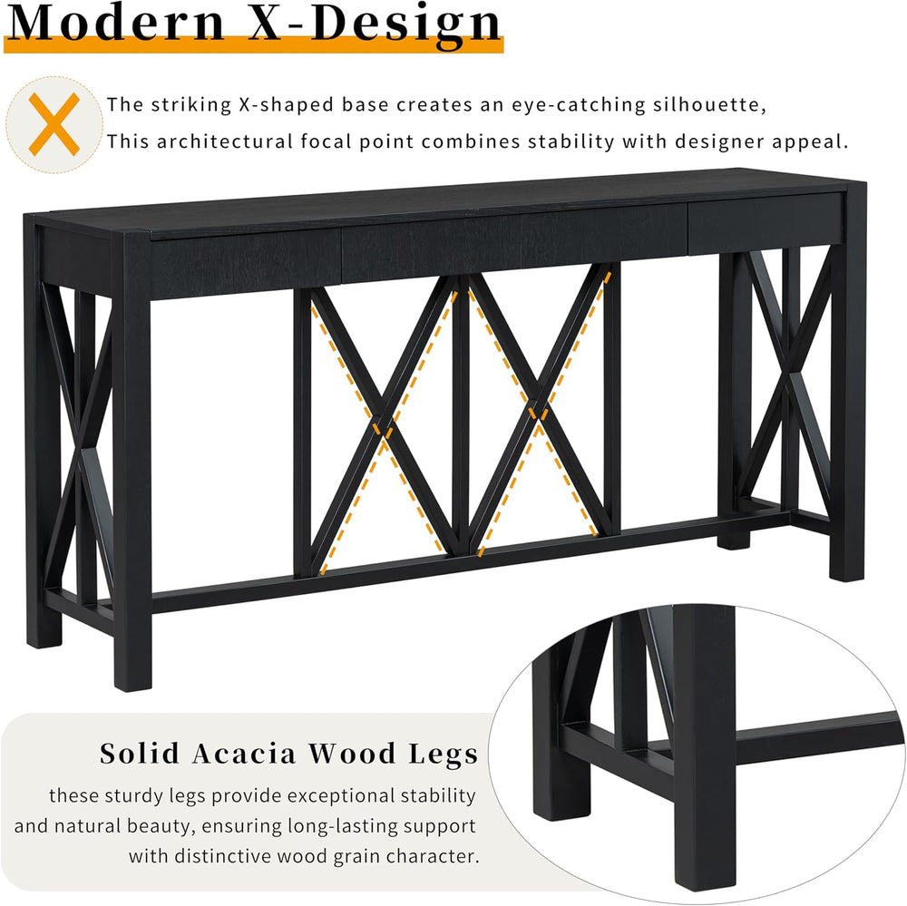 Farmhouse 60'' Console Table Sofa Table with 4 Spacious Drawers and O...