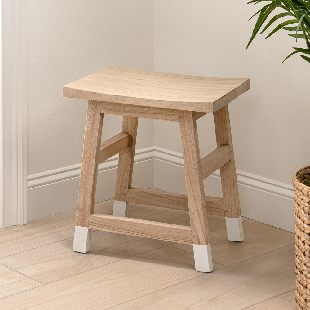 JONATHAN Y Finesse Handcrafted Solid Wood Accent Stool, 18" Backless Van...
