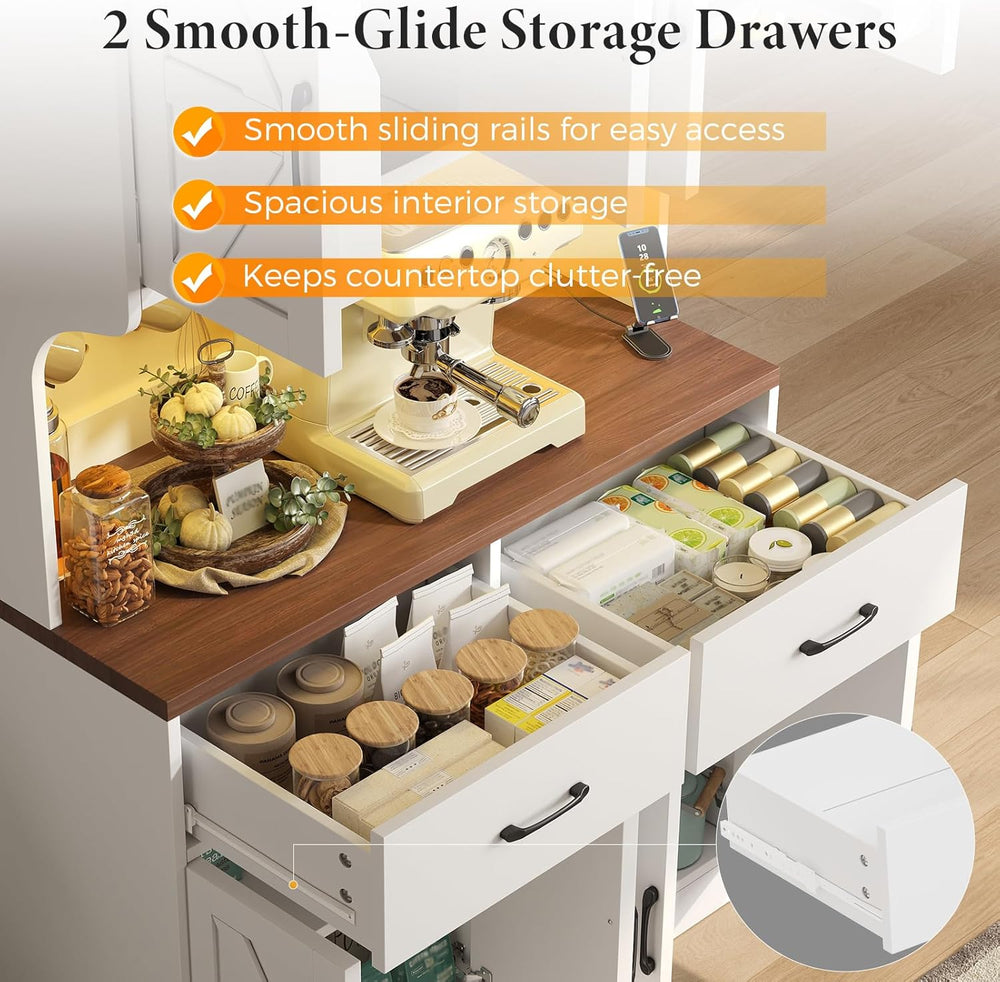 VK·LIVING 71" Kitchen Pantry Cabinet with LED Light & Charging Stati...