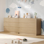 Dresser for Bedroom with 6 Drawers, Fluted Chest of Drawers with Round Curved Corner, Hidden Handles, Modern Wood Storage Organizer for Bedroom, Nursery, Living Room