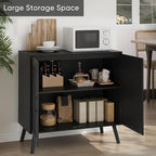 Smuxee Black Sideboard, Freestanding Buffet Cabinet with 2 PVC Rattan Doors, Storage Cabinet with Adjustable Shelf for Living Room, Entryway, Hallway