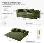 79" Convertible Sofa Bed with Fixed-Shape Frame & Removable Armrests, Modular Corduroy Sleeper Sofa, Folding Mattress Couch for Small Spaces - No Assembly Needed in Green (Includes 2 Pillows)