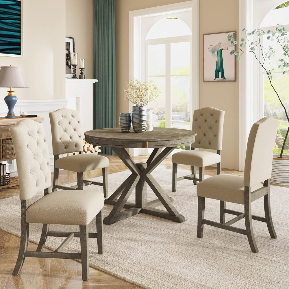 54'' Round Oval Dining Table Extendable Kitchen Table for 4-6, Modern...
