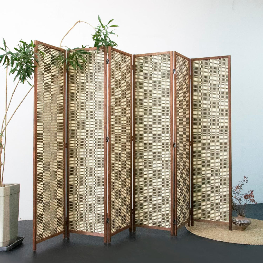 Furnnylane 6 Panel Bamboo Room Divider – 5.6 ft Tall Double-Sided Folding Pri...