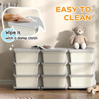 Qaba 3 Tier Kids Storage Unit, 9 Drawer Chest Toy Organizer Plastic Bins for Kids Bedroom Nursery Kindergarten Living Room for Boys Girls Toddlers, Cream White