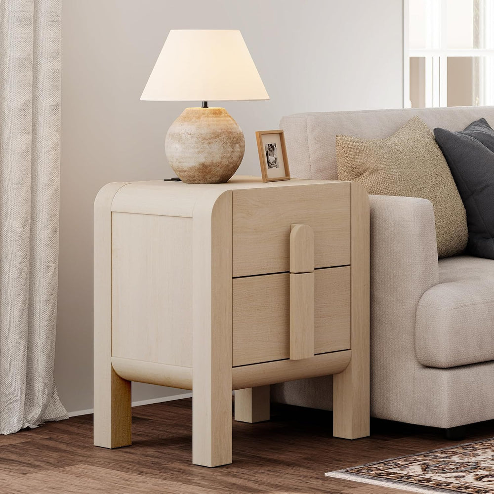 WAMPAT 23.7" Tall Beige Nightstands Set of 2, Modern Mid Century End Tab...