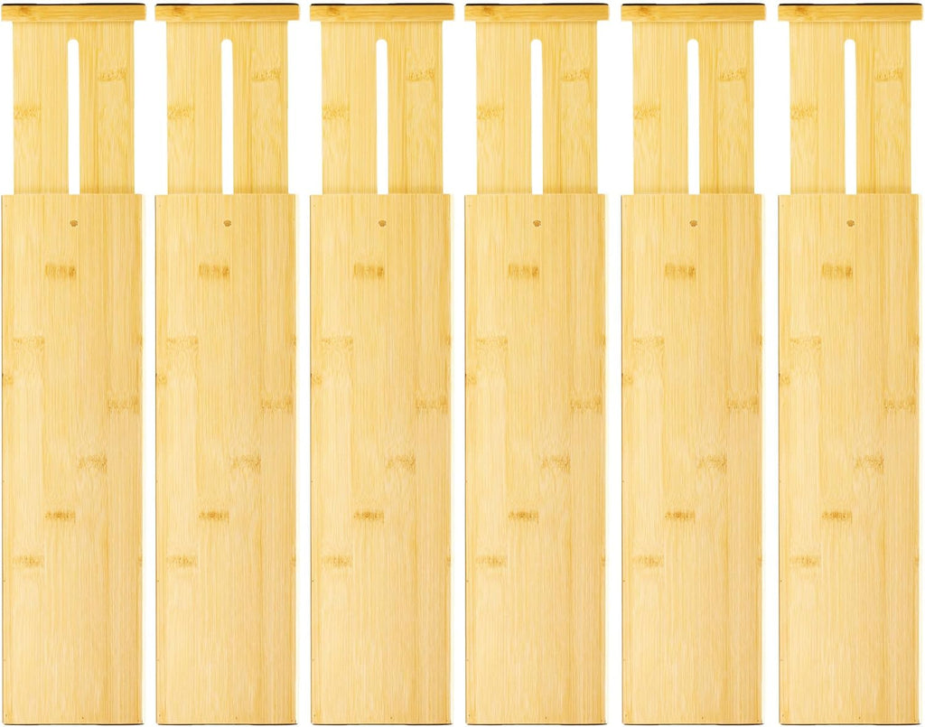VaeFae 6 Pack Bamboo Drawer Dividers, 4" High Adjustable 11.9-17.1" Clothes Drawer Organizers, Expandable Separators for Bedroom/Bathroom/Kitchen/Office Storage