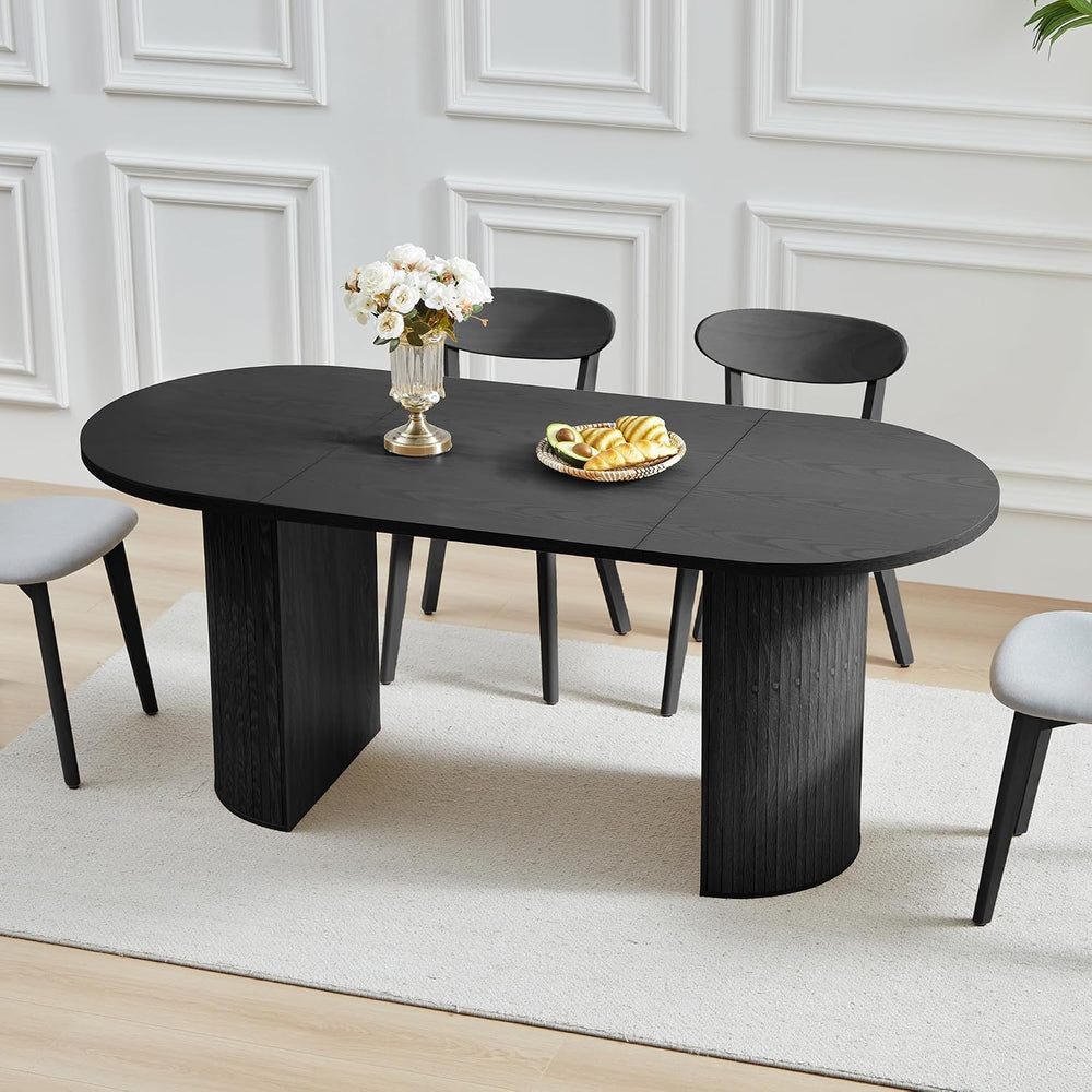 70.8 Inch Dining Table for 4-6 People, Oval Kitchen Table with Semi-Cylindric...