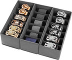 3 Packs Fabric Belt Organizer, 6 Grids Belt Organizer for Closet and Drawer, Foldable Dresser Drawer Organizers, Tie Storage -Dark Grey