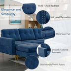 P PURLOVE Velvet Modern Large Sectional Sofa, U Shape Upholstered Couch with Chaise, Convertible Sofa Couch with Movable Ottoman for Living Room Apartment (Blue)