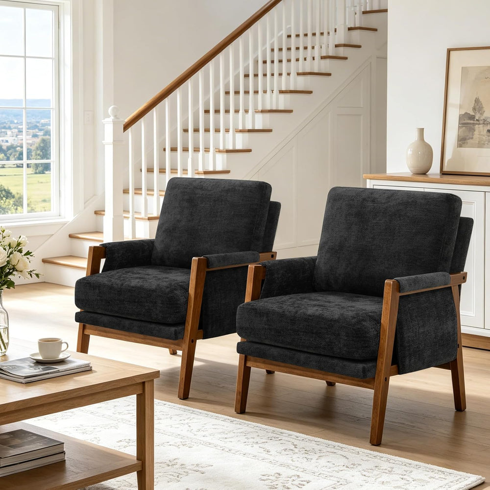 RNKSFX Black Accent Chair for Bedroom & Living Room, Mid Century Modern A...