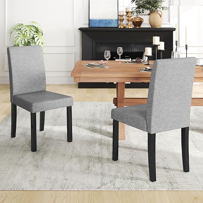COSTWAY Fabric Armless Dining Chairs Set of 2, Upholstered Kitchen Side Chair...