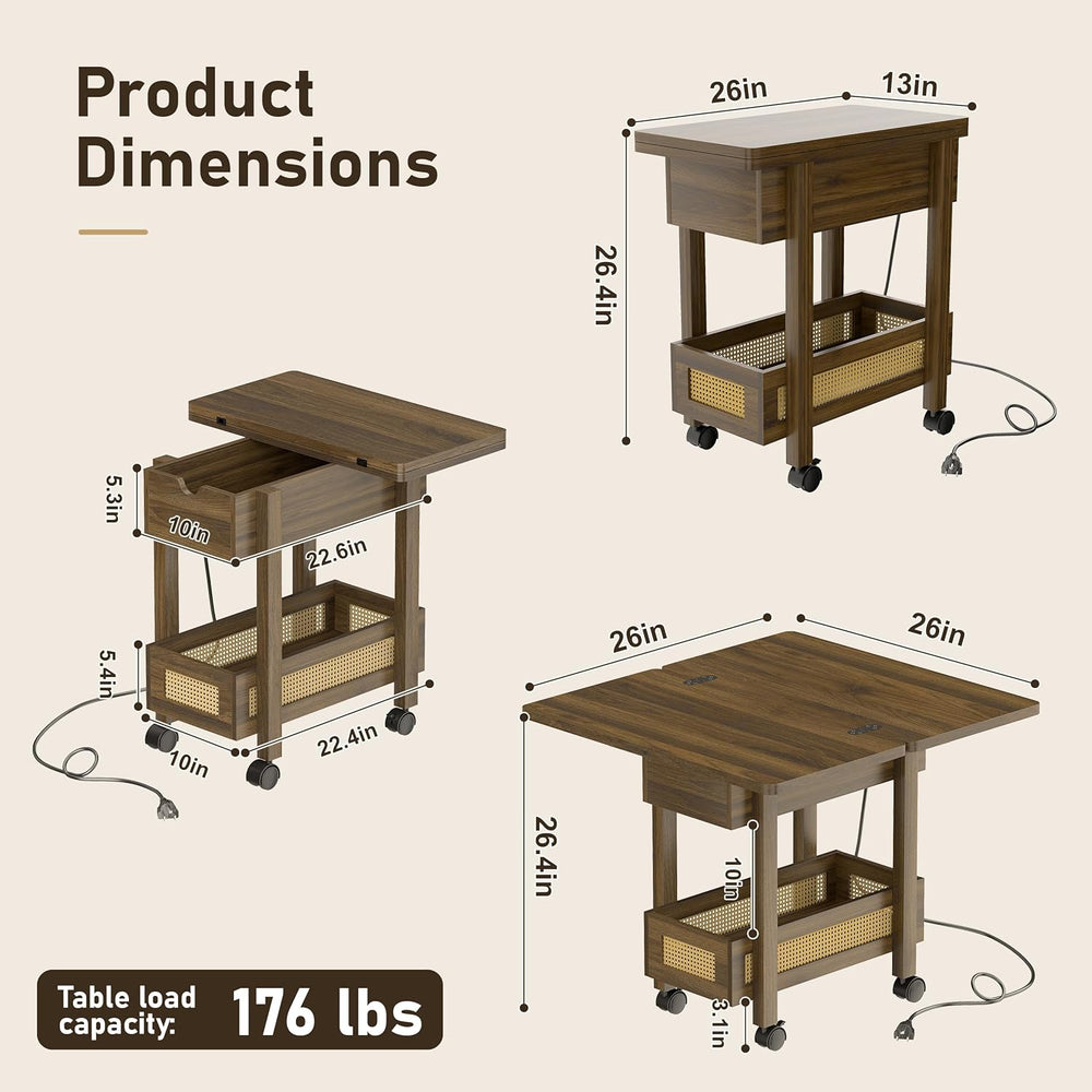 YOSHOOT Flip Top End Table with Charging Station, Narrow Side Table | 13&quot...