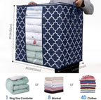WISELIFE Storage Bags 3 Pack/100L Large Blanket Clothes Organization and Storage Containers for Comforters,Bedding, Foldable Organizer with Reinforced Handle, Clear Window, Sturdy Zippers,Blue