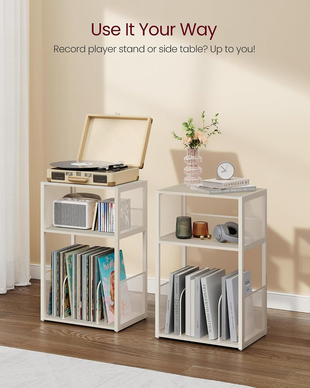 VASAGLE Record Player Stand, 3-Tier Side Table, Vinyl Record Storage up to 10...
