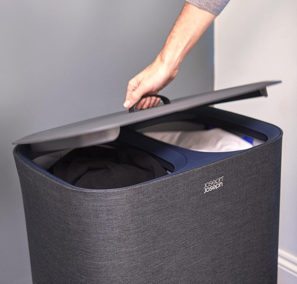 Joseph Joseph Tota 90 liter/23.8 gallon Laundry Hamper Separation Basket with lid, 2 Removable Washing Bags with Handles - Black