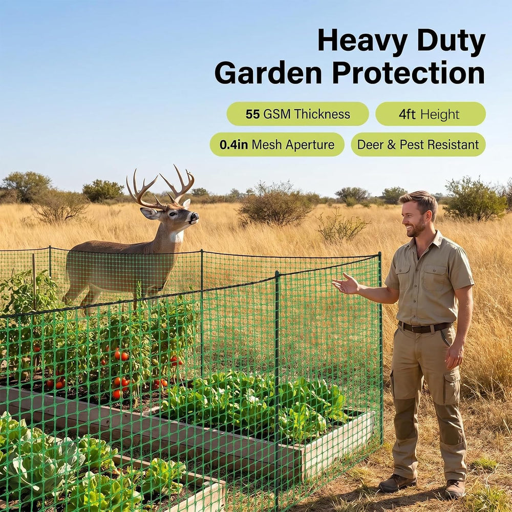 Garden Fencing 4 x 100 FT,0.4" Mesh Plastic Fencing, 50 Zip Ties Included
