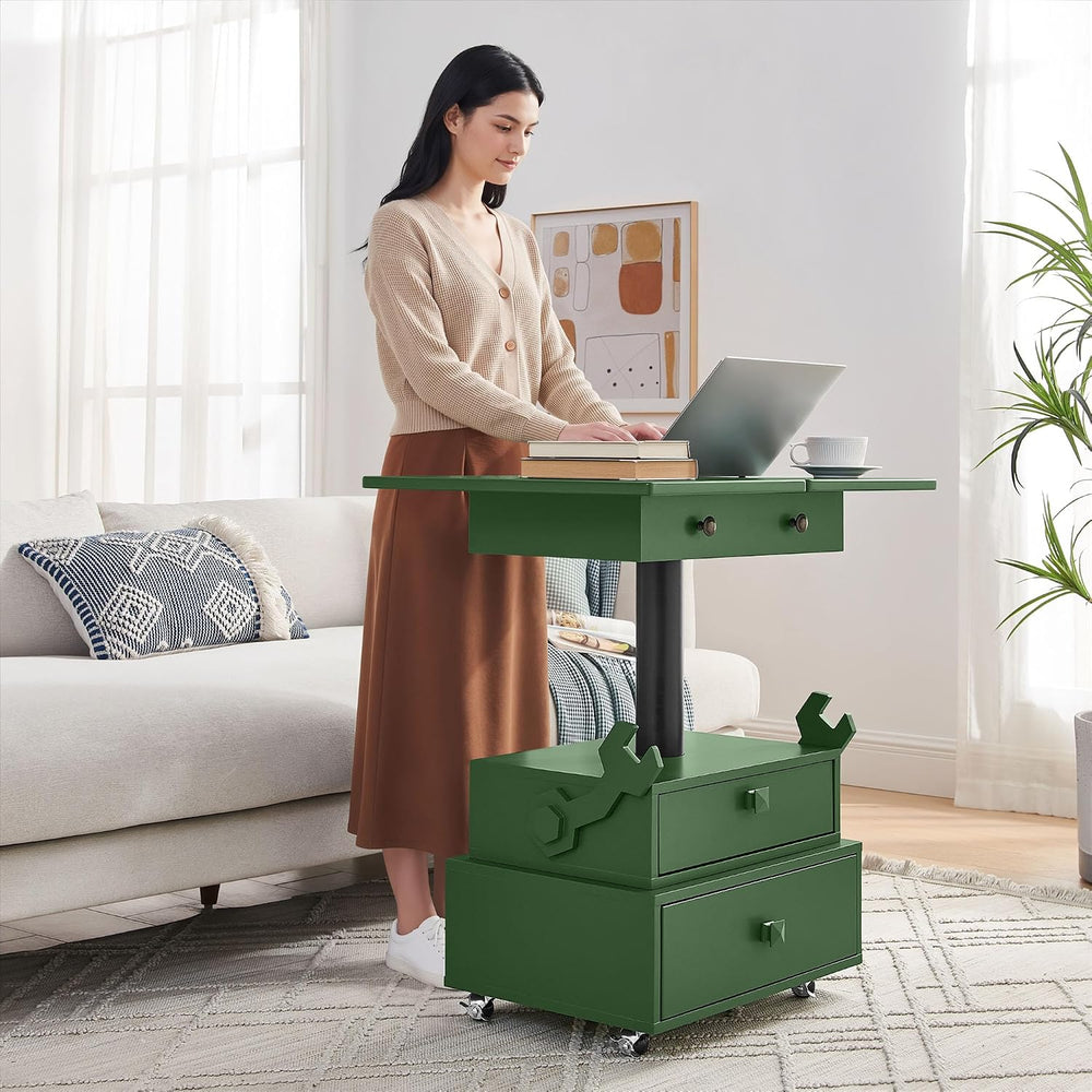 HRVEOCEI Lift Top End Tables with Storage Drawers & Charging Station, Gre...
