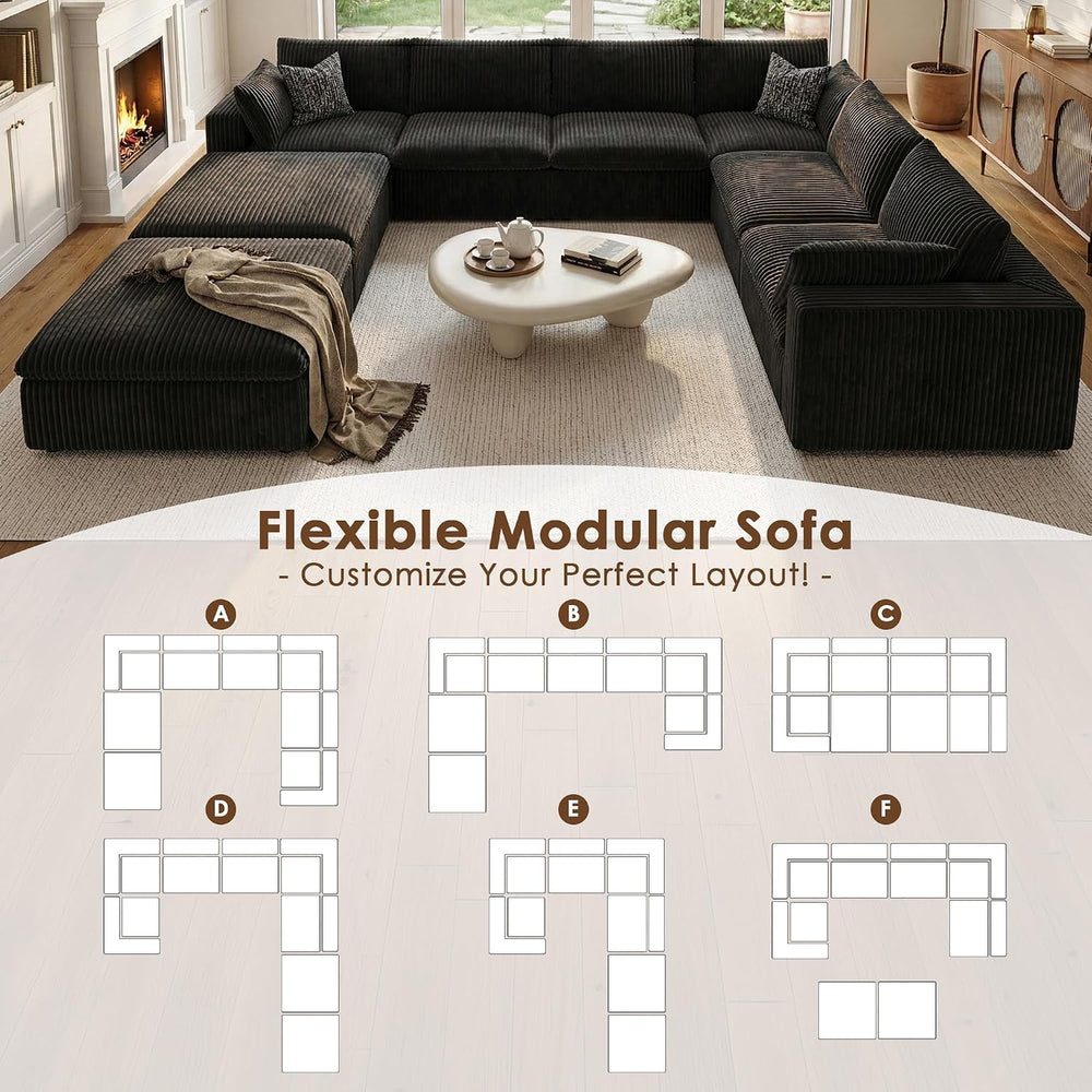157.6" Cloud Couch Oversized Modular Sectional Sofa, U-Shaped 8 Seater D...