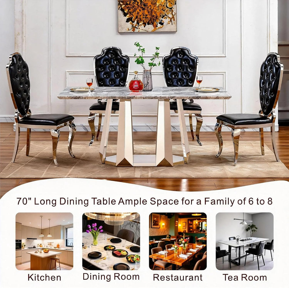70" Rectangle Faux Marble Luxury Grey Dining Table for 6-8 People, Moder...
